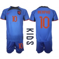 Fotballdrakt Barn Nederland Memphis Depay #10 Bortedraktsett VM 2022 Kortermet (+ Korte bukser)